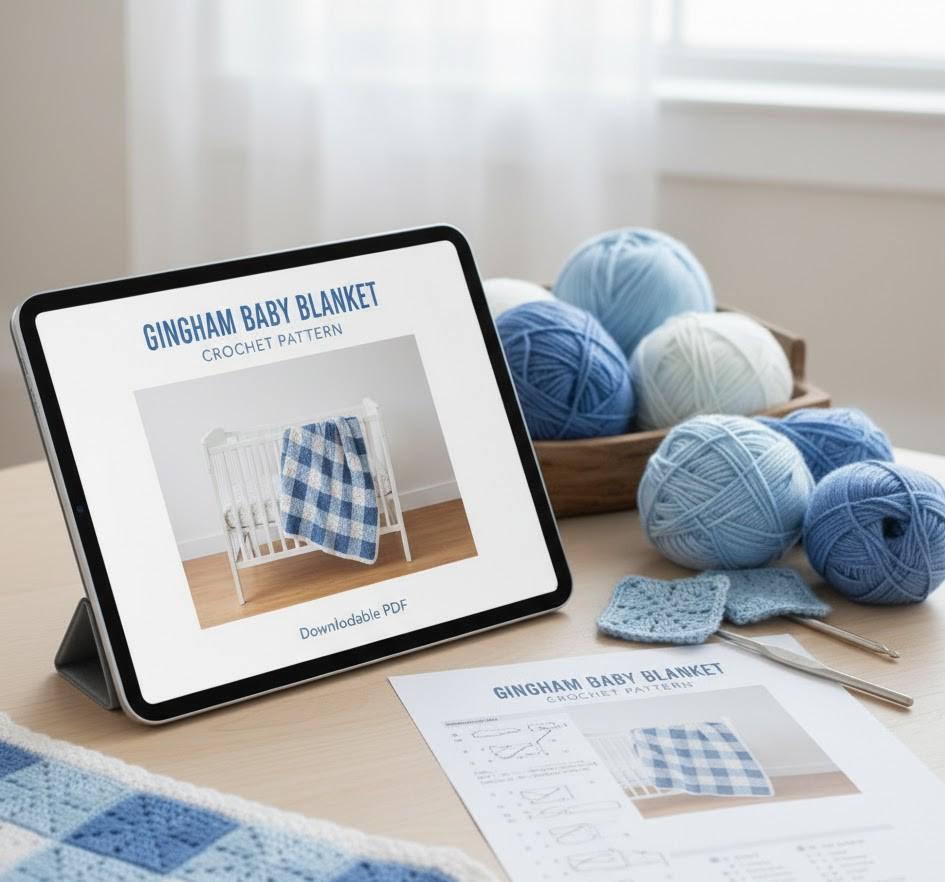 Gingham Baby Blanket Crochet Pattern, Crochet Blanket, Blue