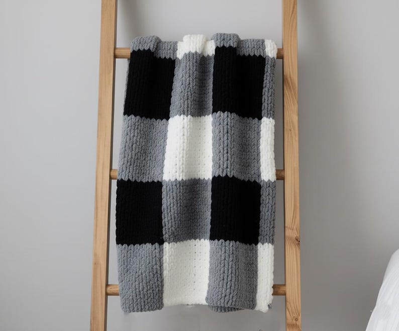 CHUNKY Black Checked Blanket Crochet Pattern PDF | Modern Throw ...
