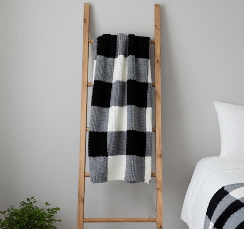 CHUNKY Black Checked Blanket Crochet Pattern PDF | Modern Throw ...