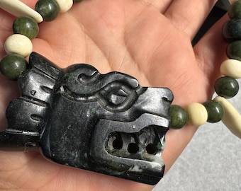 Quetzalcoatl Jade & Yak Bone Necklace