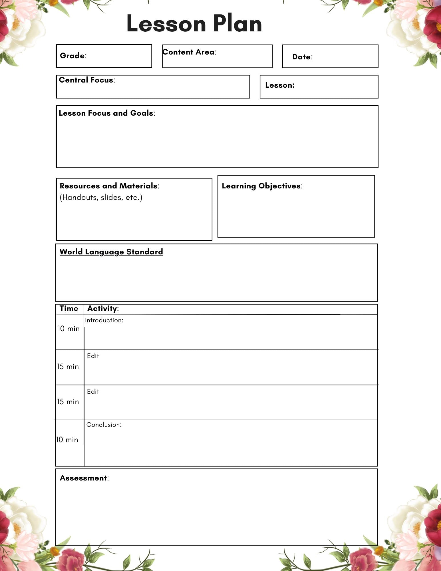 Printable Lesson Plan Template | Printable Teacher Planner (PDF ...