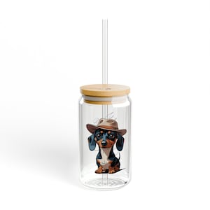 Dachshund Sipper Glass, Dog Lover Gift, Dachshund Owner, Cute Drinkware, Pet Parent Present, Animal Theme Glassware
