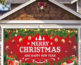 Merry Christmas Double Garage Door Decorations Banner Cover Hanging Ornaments Xmas Happy New Year Holiday Festival 7 X 16 FT