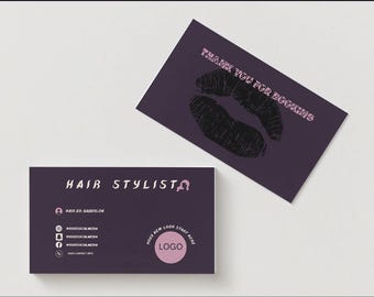 Plantilla de tarjeta de presentación de lujo para peluqueros: imagen de marca de salón (Canva editable, descarga digital)