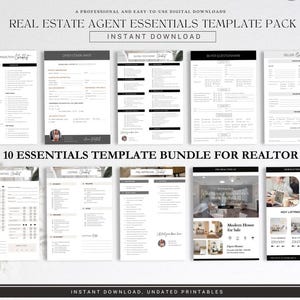 May include: A collection of digital templates for real estate agents. The pack includes checklists, questionnaires, and marketing materials. The templates are designed to be easy to use and are available for instant download.