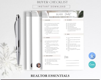 Buyer Checklist, Home Purchase Planner & Real Estate Organizer | Printable Checklist for Property Buyers | Instant Digital Download