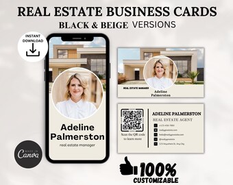 Beige and Black Minimalist Real Estate Business Card | Editable Realtor Business Card Template | Modern Printable Design