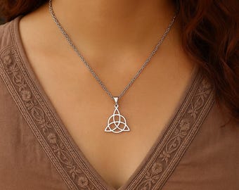Celtic Knot Necklace: Stainless Steel Triquetra Pendant, Pagan Wiccan Jewelry