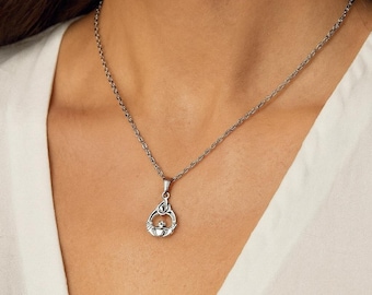 Silver Plated Claddagh Necklace: Irish Celtic Heart Pendant