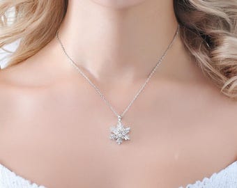スノーフレークネックレス、スパークルジュエリー、クリスマスネックレス
