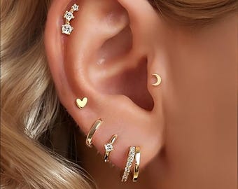Gold Stacking Earring Set: 18k Plated Hoops & Studs
