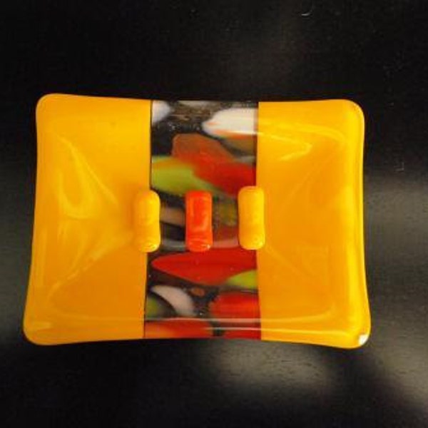 Sunflower & orange Fused Glass Soap Dish
