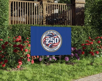 250 Semiquincentennial Emblem lawn sign | Land of the Free, USA 1776-2026 | Metallic stand