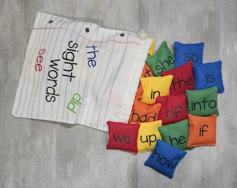 25 Mini Sight Words Bean Bags in bold or pastel colors with storage bag US Shipping Included