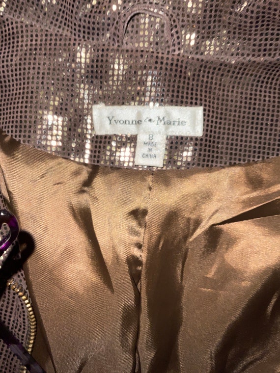Vtg 90s Brown Leather Foil Check Zip Jacket Yvonn… - image 10
