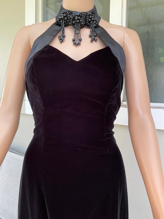 Vtg 80s Loralie Black Velvet Column Ball gown Wit… - image 1
