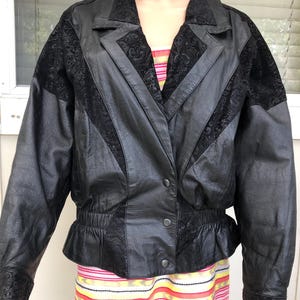 Vtg 80s Black Leather Suede Combo Bomber Jacket 16 - Etsy