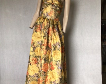 Vtg 80s Victor Costa for Lord & Taylor, metallic brocade thread floral ballgown formal dress.10