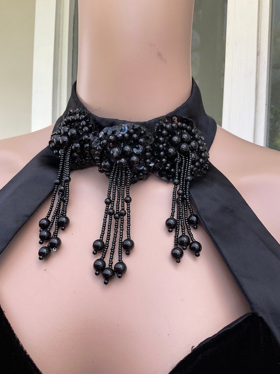Vtg 80s Loralie Black Velvet Column Ball gown Wit… - image 4
