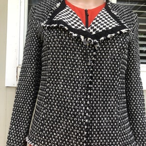 Vtg 80s Eddie Bauer White Black Houndstooth Raw Wool Short Jacket