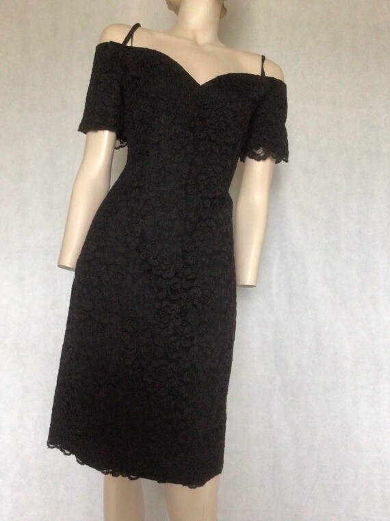 Vtg 80s ‘Scarlett’ black Lace Portrait Collar LBD… - image 2