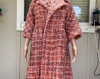 Vtg 50s/60s Collectible Lilli Ann Scottish Donegal Tweed Wool Swing Coat M