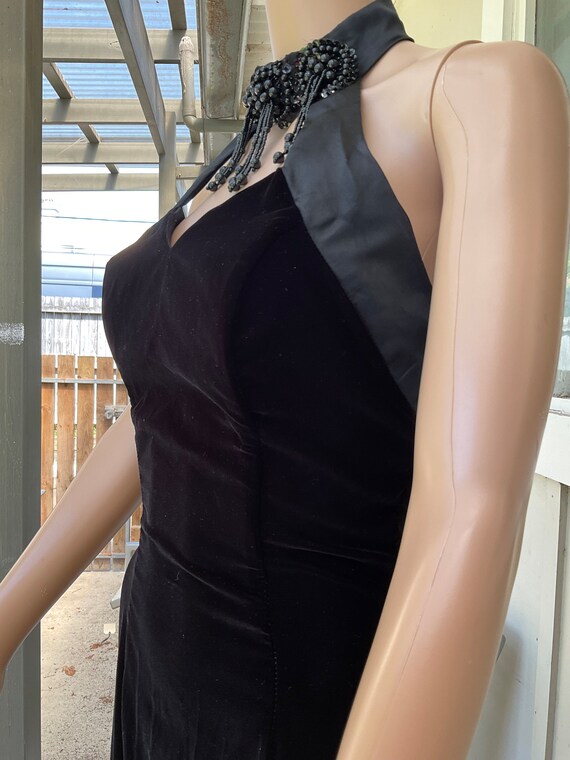 Vtg 80s Loralie Black Velvet Column Ball gown Wit… - image 9
