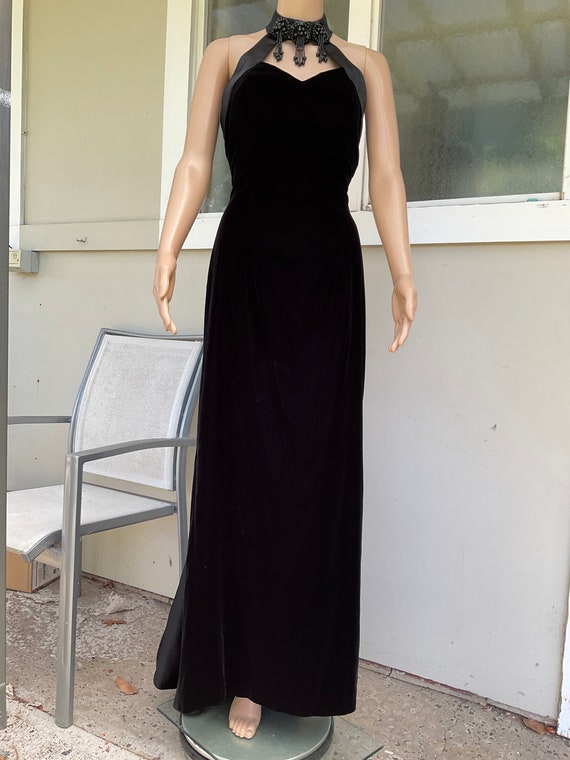 Vtg 80s Loralie Black Velvet Column Ball gown Wit… - image 8