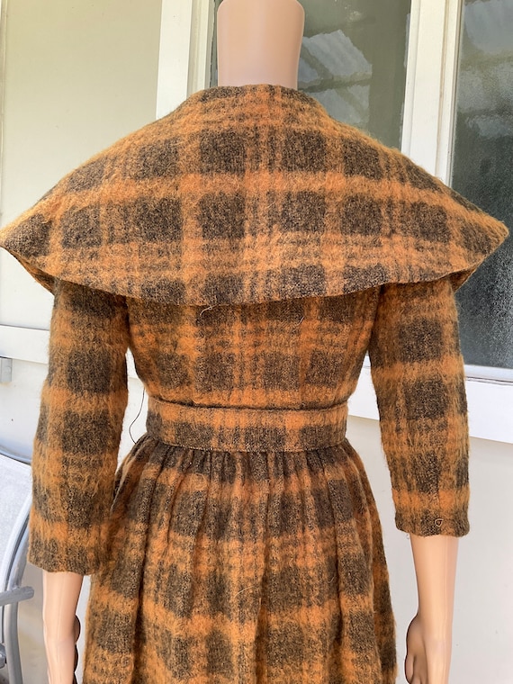 Vtg 50/60s David Jones Coat Dress Brown Check XS - image 5