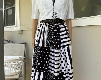 Vtg 80s Leslie Lucks Black And White Cotton Sundress + Bolero 12