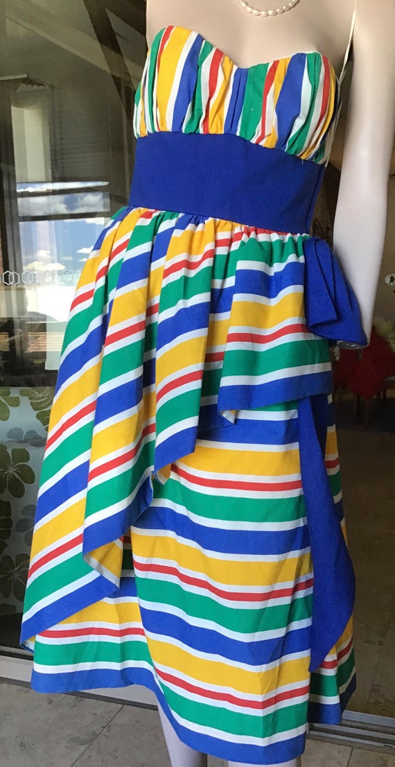 Vtg 80s Victor Costa Vibrant Diagonal Stripe Cott… - image 3