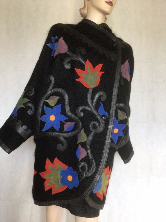 Jeffrey Brownleader Vtg Black Floral Jacket 100% L