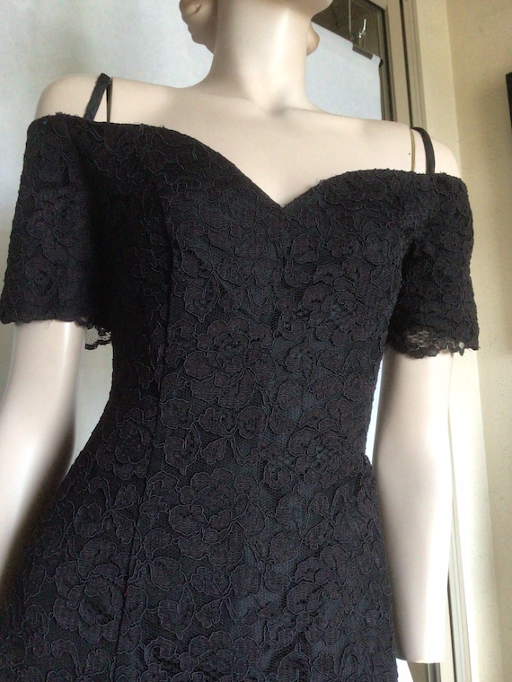 Vtg 80s ‘Scarlett’ black Lace Portrait Collar LBD… - image 1