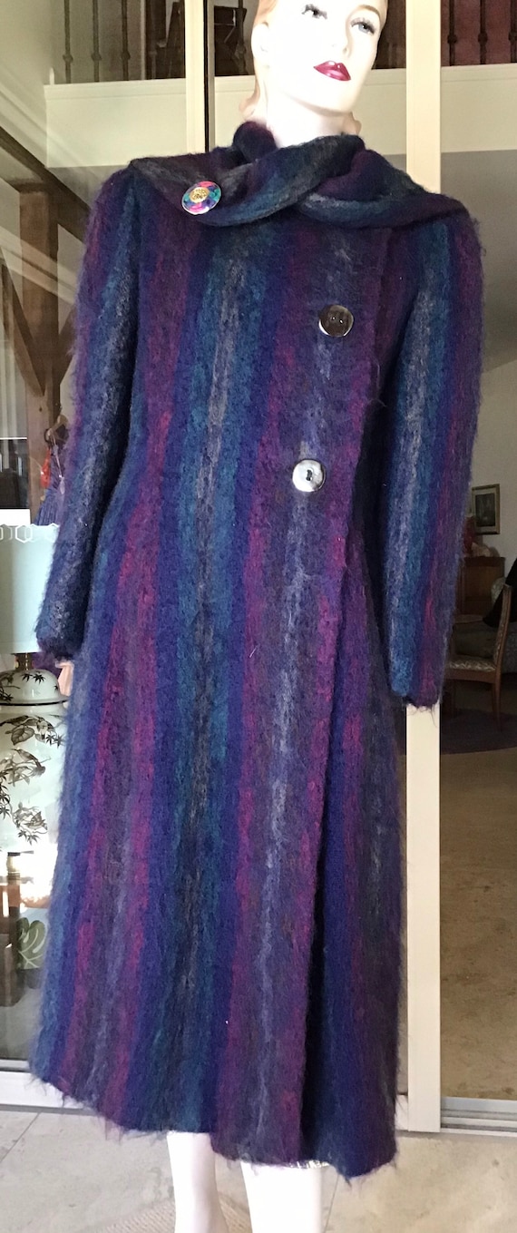 Vtg 70s Pauline Trigere Luxury Blue Mohair Ladies 