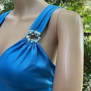 Vtg 60s pauw blauw/turquoise performance / formele jurk S