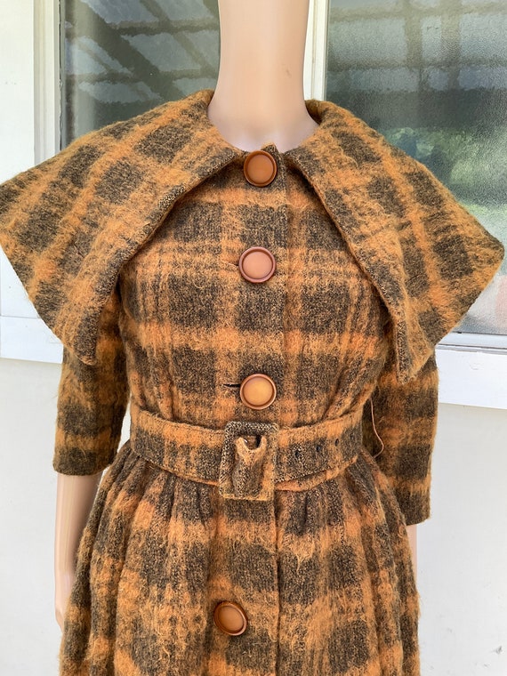 Vtg 50/60s David Jones Coat Dress Brown Check XS - image 2