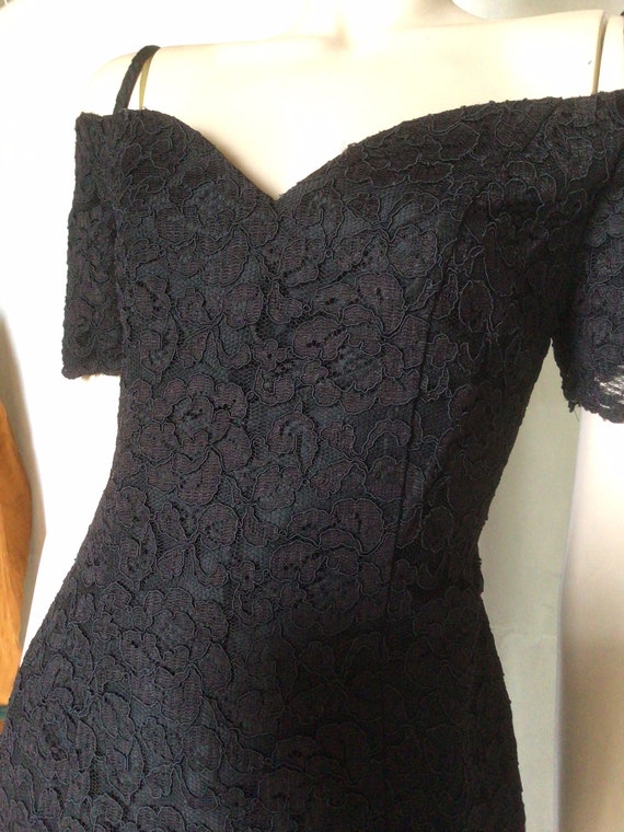 Vtg 80s ‘Scarlett’ black Lace Portrait Collar LBD… - image 3