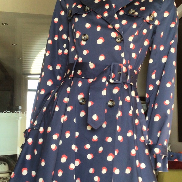 Vtg Topshop blue spot belted short Trench Coat 8