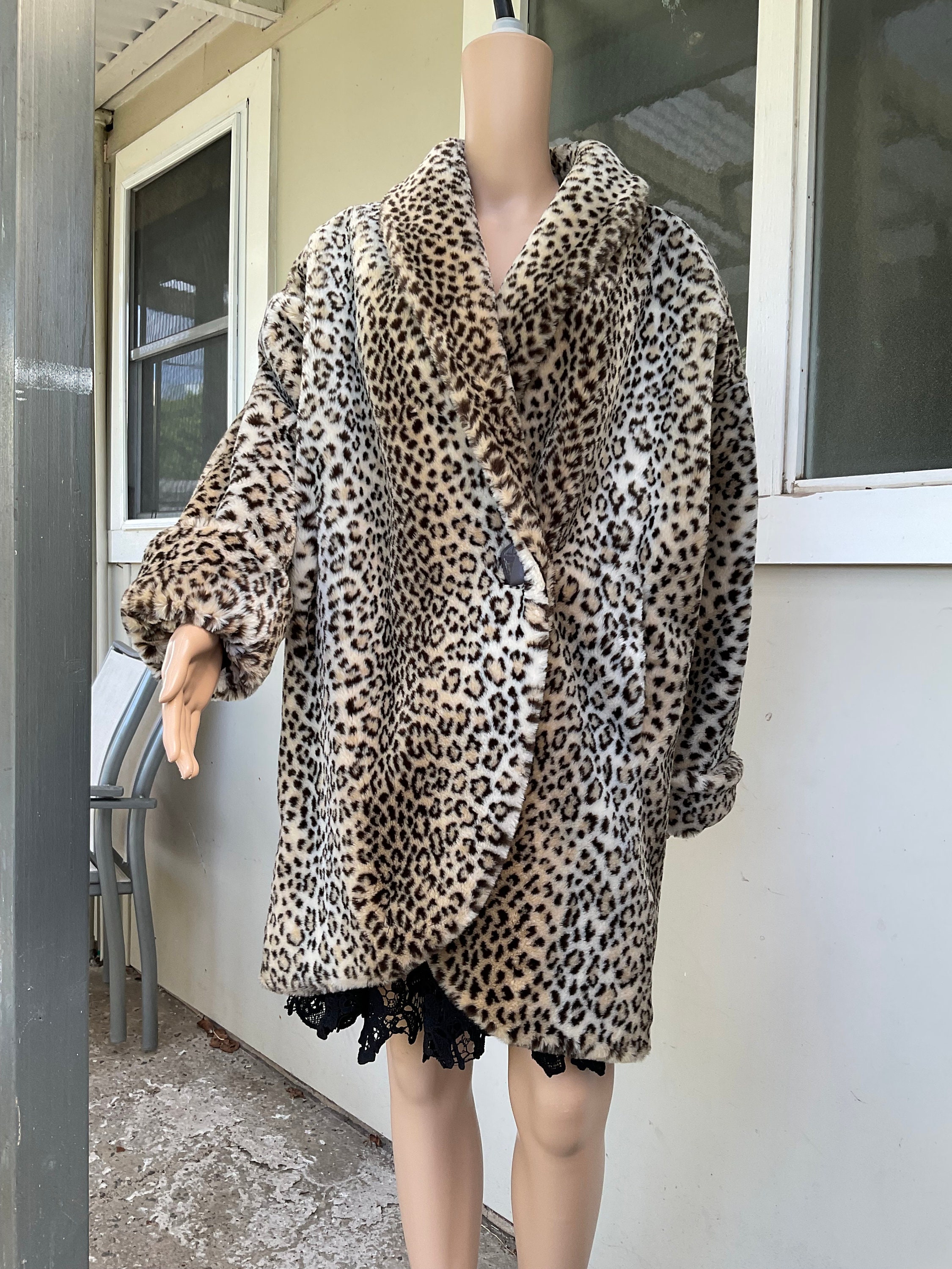 Vtg 80s Donnybrook Faux Fur Animal Print Plush Statement Jacket L 