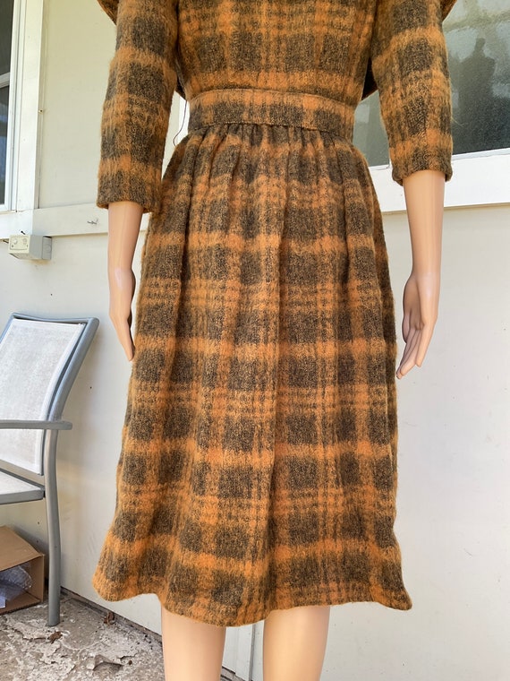 Vtg 50/60s David Jones Coat Dress Brown Check XS - image 6