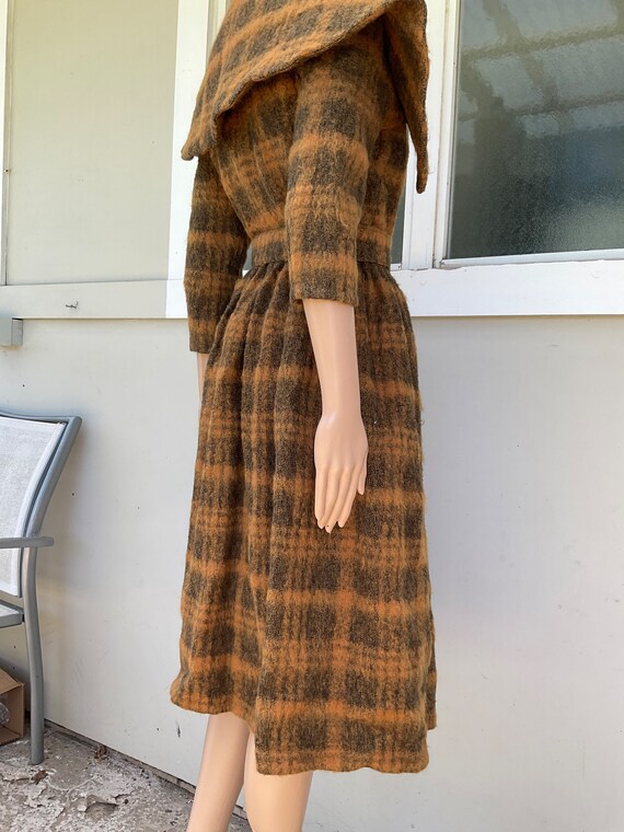 Vtg 50/60s David Jones Coat Dress Brown Check XS - image 4