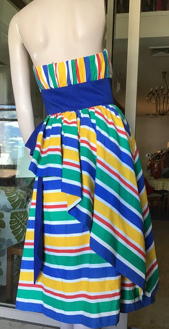 Vtg 80s Victor Costa Vibrant Diagonal Stripe Cott… - image 5