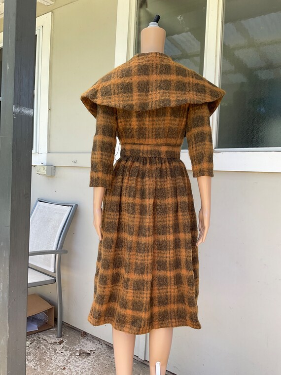 Vtg 50/60s David Jones Coat Dress Brown Check XS - image 10