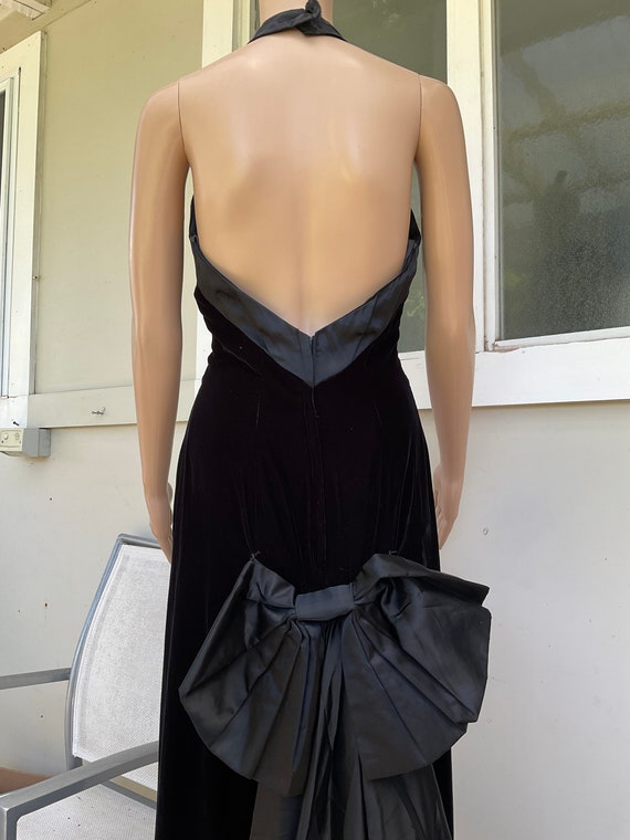 Vtg 80s Loralie Black Velvet Column Ball gown Wit… - image 7