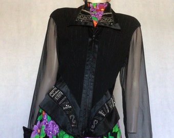 Vtg 80s Cache black Beaded Waisted Peplum Style Jacket 10