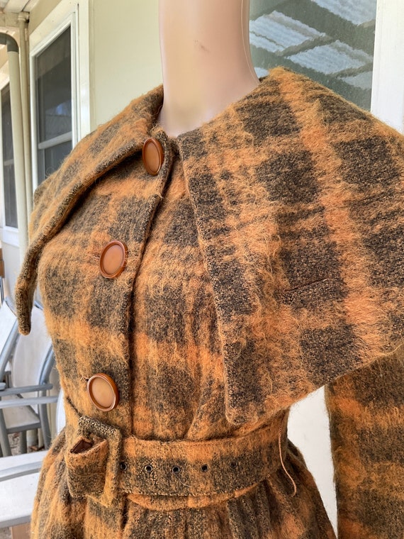 Vtg 50/60s David Jones Coat Dress Brown Check XS - image 3