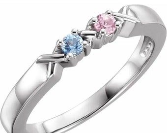 1, 2, 3, 4, or 5 Birthstones Mother's Ring in Solid 10k or 14k White, Yellow Or Rose Gold  Custom Family Ring ST82198