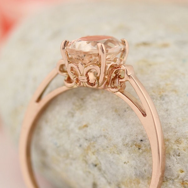 Natuurlijke 14K roségouden massief 14k roségouden ring in fleur-de-lisstijl (8 x 6 mm)