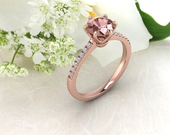 7mm Round Morganite  & Diamond Crown Style Engagement Ring In 14k Rose Gold