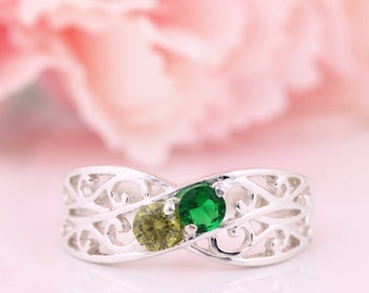 2-5 Birthstones Mother's Ring in Solid 10k, 14k White, Yellow Or Rose Gold Or Sterling Silver  Custom Family Ring ST71406